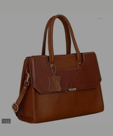 Womenβs Tan Genuine Leather Handbag with Croc-Textured Flap β Elegant Top Handle & Sling Bag