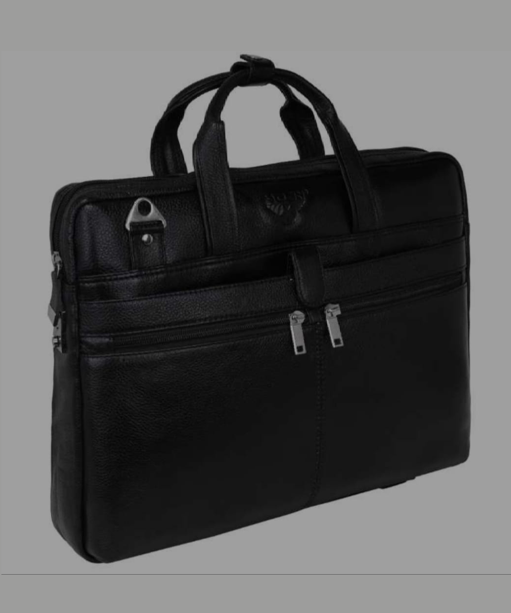 Menβs Black Genuine Leather Laptop Office Bag β Professional Slim Briefcase