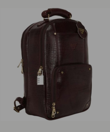 Men’s Dark Brown Textured Genuine Leather Laptop Backpack with Front Pocket – Executive Office & Travel Backpack