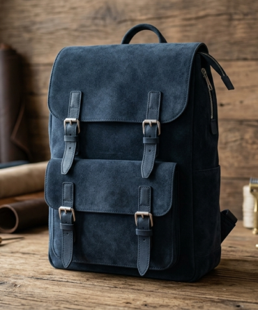 Herald Classic Buckle Leather Backpack – Midnight Blue