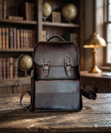 Herald Coffee Brown Vintage Leather Buckle Backpack