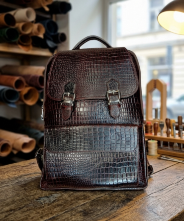 Herald Royale Croc-Embossed Leather Backpack – Dark Coffee Brown