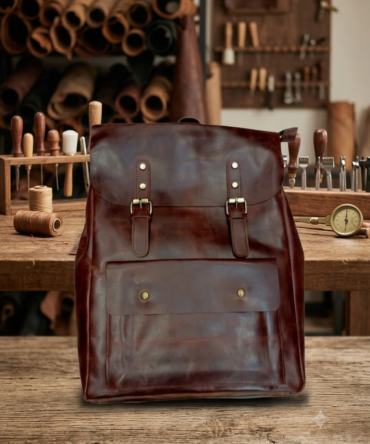 Herald Vintage Buckle Leather Backpack – Dark Brown