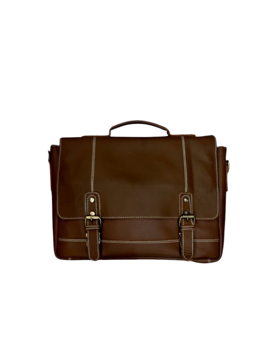 Herald Heritage Double-Strap Leather Briefcase – Vintage Tan Brown