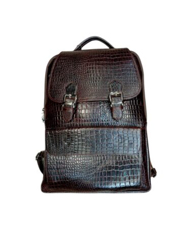 Herald Royale Croc-Embossed Leather Backpack – Dark Coffee Brown