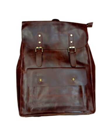 Herald Vintage Buckle Leather Backpack – Dark Brown