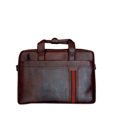 Herald Stripe Edition Leather Briefcase – Burgundy Brown