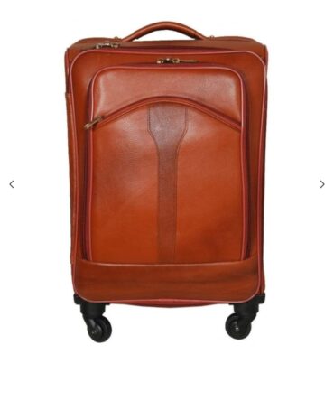 Herald Tan Brown Premium Leather Cabin Trolley Suitcase